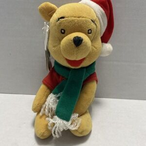 Disney Mouseketoys Christmas Pooh Bean Bag Plush Xmas Santa Hat Scarf 8" NWT